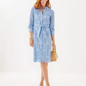 Elegant Blue Eyelet Dress